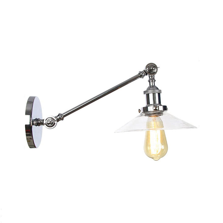 Kalsten | 1 Light Indoor Wall Lamp Vintage Black/Brass/Bronze Lighting Fixture with Cone Transparent Glass Shade, 8"/12" L Arm
