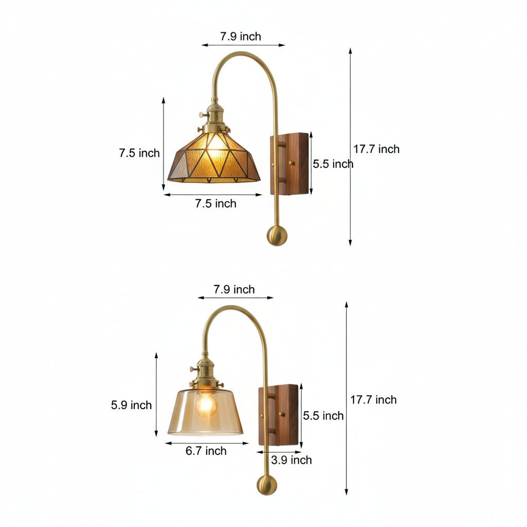 LED Wall Sconce Light – Retro Industrial High Arm Brass Glass (30x15cm / 11.8x5.9in) | Kalsten