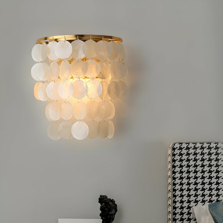 Coastal Capiz Shell LED Wall Sconce – Natural Sea Shell Bedside Wall Lamp - Gold/Chrome | Kalsten