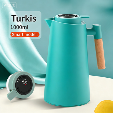 Skanto | Lattea – Thermos Carafe with Temperature Display, Leak-Proof Design, and Wooden Handle