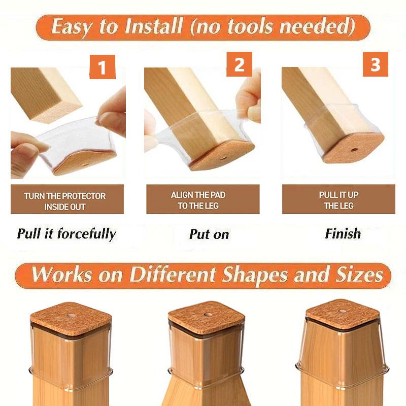 Kalsten | Clear Silicone Chair Leg Caps with Integrated Felt Pads