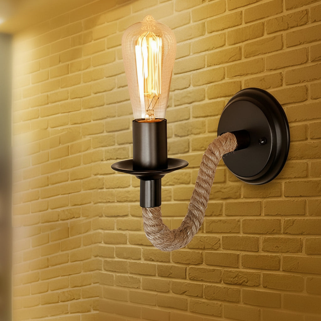 Industrial Wall Sconce – Retro Rope Hand-Woven Iron Vintage (E27 & 25x15cm) | Kalsten