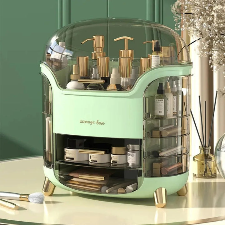 Luxury Transparent Makeup Organizer with Rotating Doors and Drawers | Kalsten