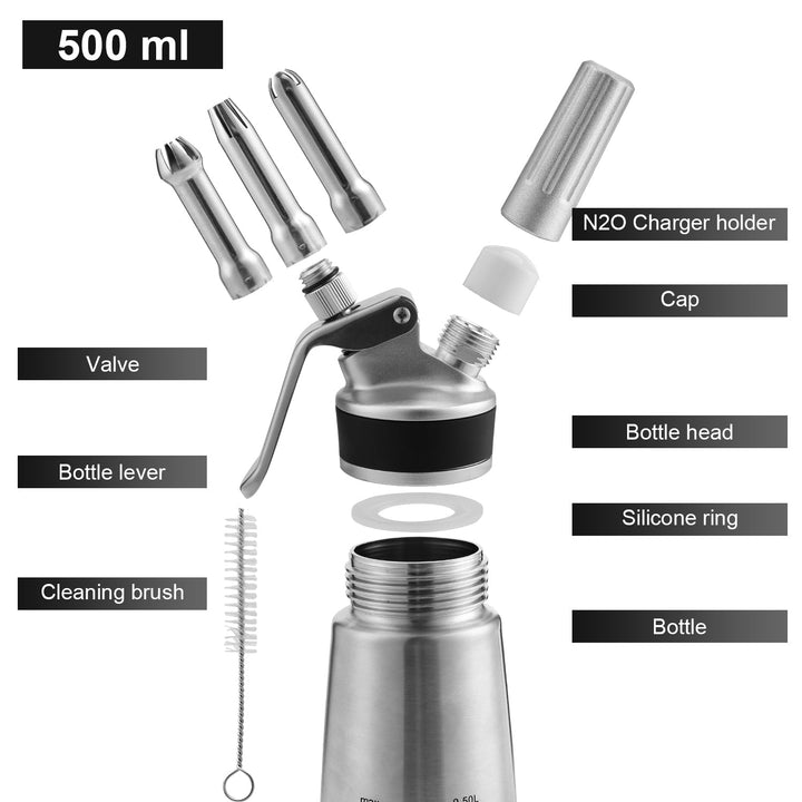 Sahne dispenser stainless steel with 3 nozzles 500ml | Kalsten