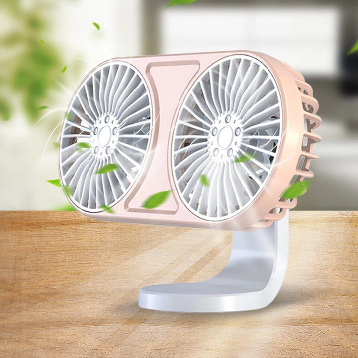 360° Rotating Dual-Head USB Car Fan with Ambient Lighting | Kalsten