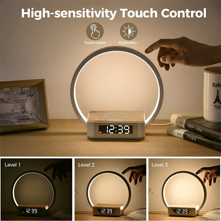 GlowMax 3-in-1 LED Table Lamp – Wireless Charger, Alarm Clock & Touch Control | Kalsten