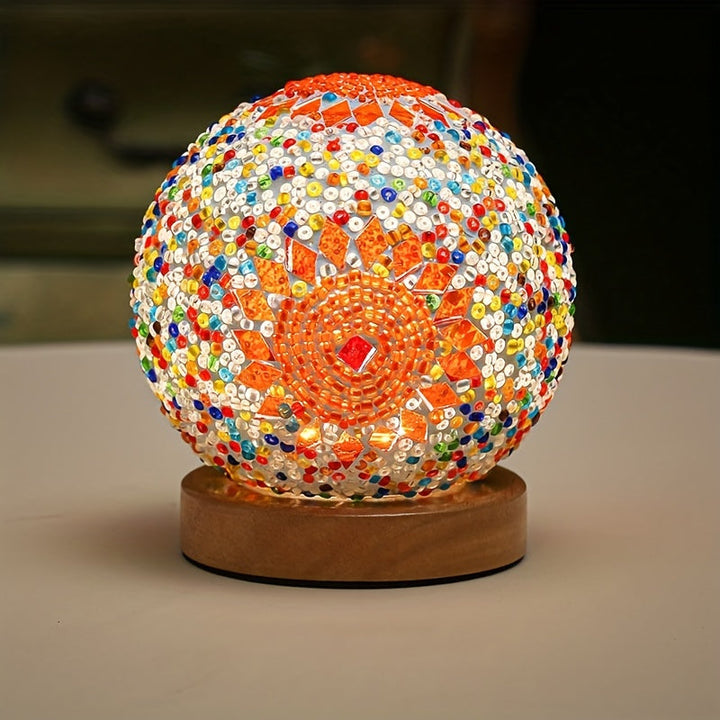 Mosaic glass ball table lamp with wooden base - Turkish Moroccan inspired | Kalsten