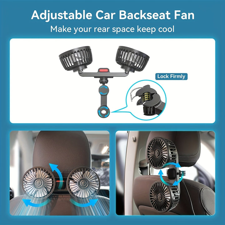 1 Pc Car Fan, Car Small Air Conditioner, Double-headed Rear Fan, Strong Wind, 360 Degrees Rotation, Large Air Volume, Subwoofer Operation, Base Fixed Clip Mounting Method, Suitable For Car Home | Kalsten