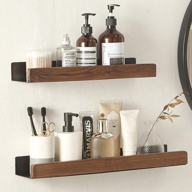 Solid Wood No-Drill Bathroom Shelf
