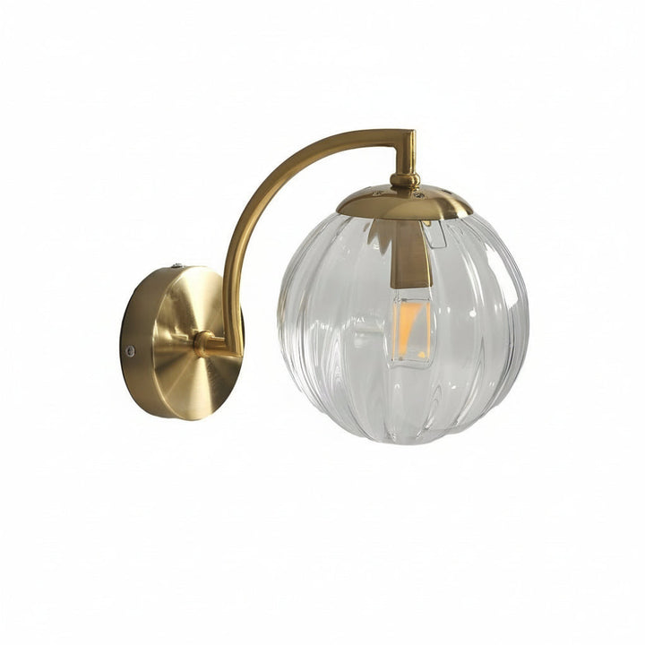 LED Wall Sconce Light – Modern Curved Arm Ribbed Glass Globe (26x15cm / 10.2x5.9in) | Kalsten