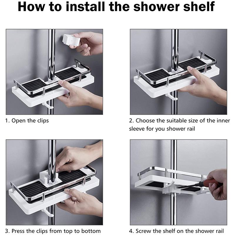 Bathroom Shelf Caddy for Shower Rail, No Drilling Pole Shower Storage Rack Holder | Kalsten