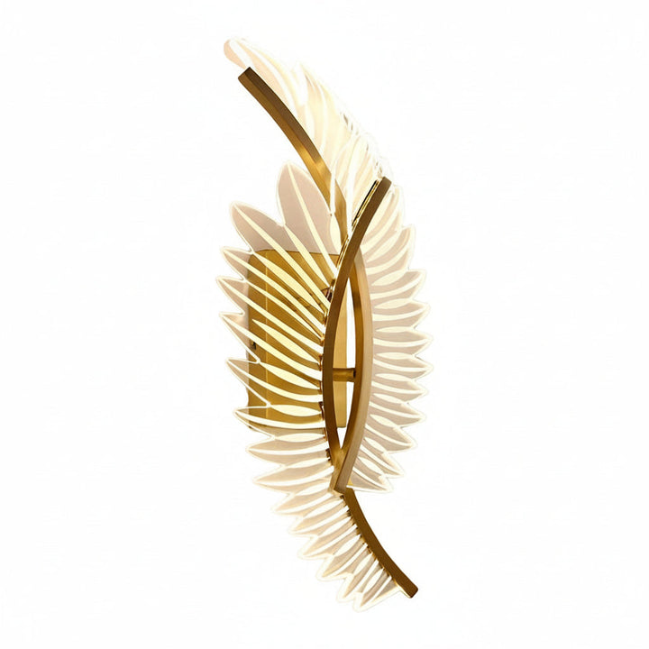 LED Wall Sconce Light – Modern Acrylic Feather Copper Leaf (40x15cm / 15.7x5.9in) | Kalsten