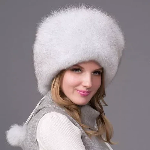 Kalsten | 100% Natural Fox Fur Hat Women Cap Thick Fur Cap Winter Warm Hat Female Fashion For Women Hat With Earmuffs Hat
