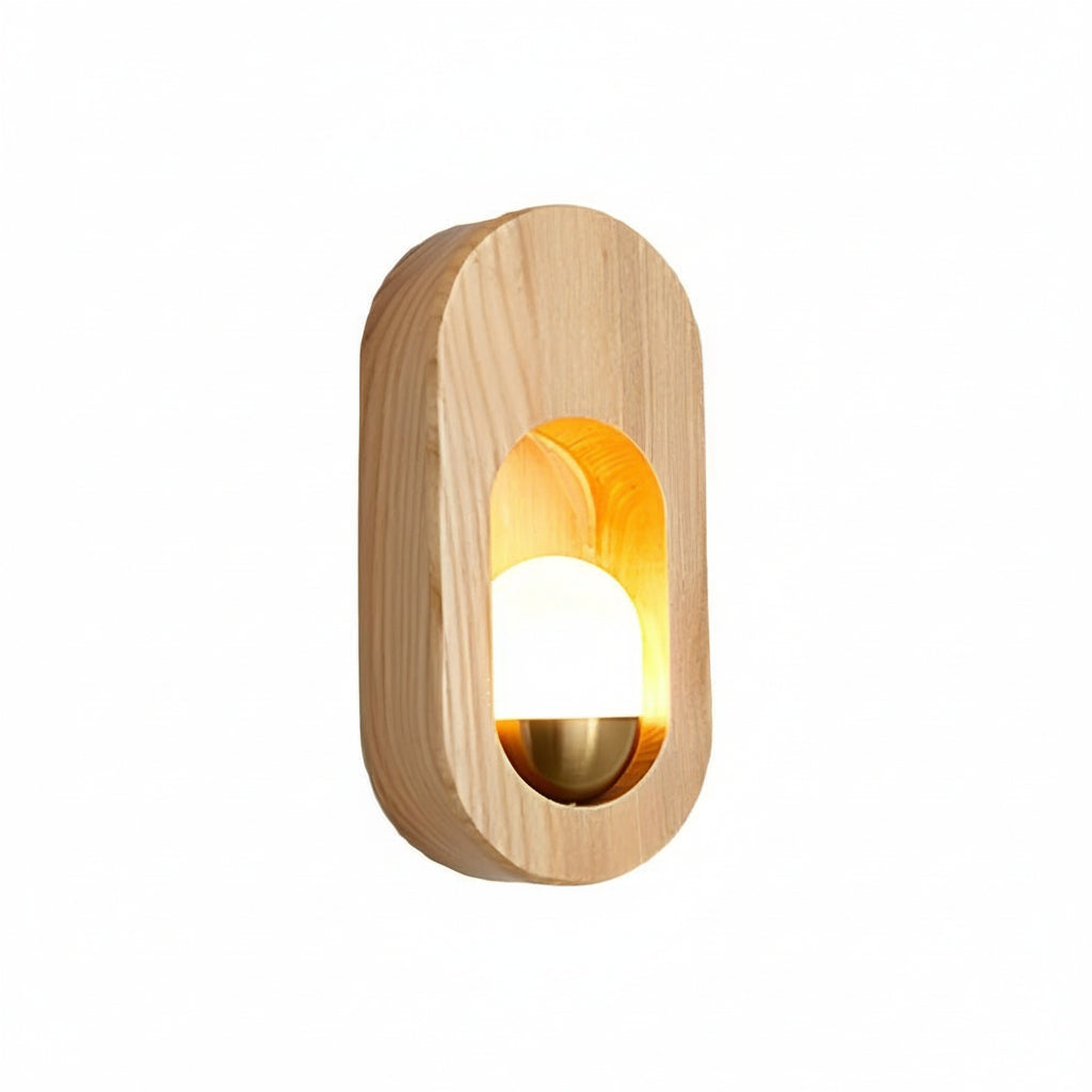 LED Wall Sconce Light – Modern Minimalist Oval Wood Nordic Walnut (20x10cm / 7.9x3.9in) | Kalsten