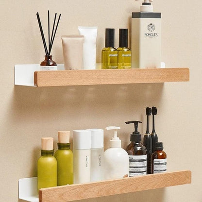 Skanto | Solid Wood Bathroom Organizer Shelves No Drilling