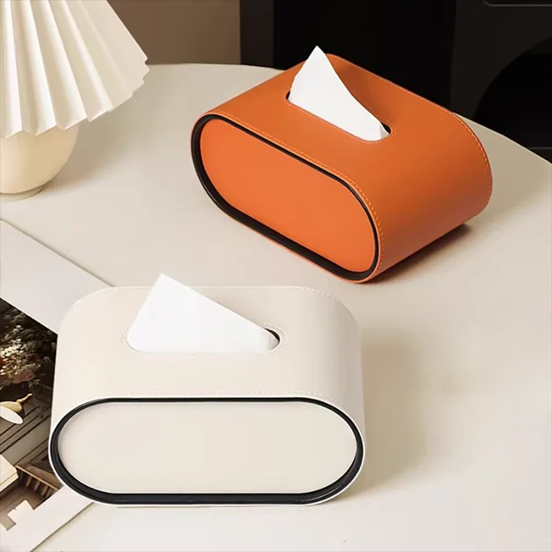 TissuLuxe Oval – Leather Tissue Box Cover for Living Room, Car & Office | Kalsten