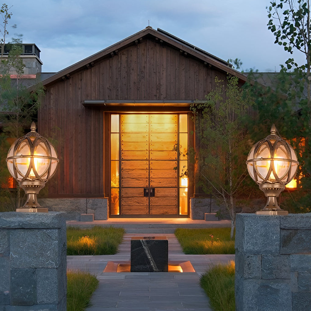 Round Glass E27 Waterproof European Style Outdoor Post Caps Lights | Kalsten
