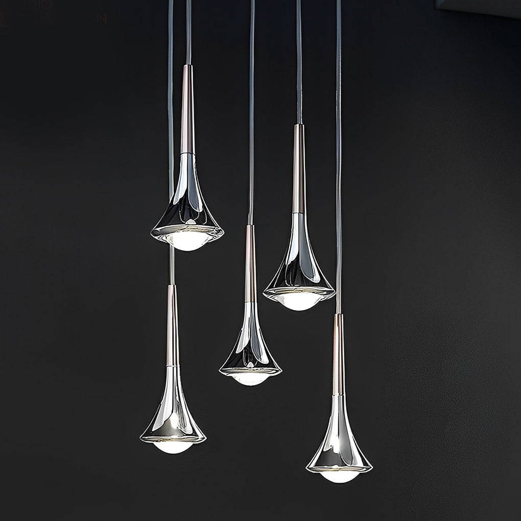1-Light Water Drop Metal LED Nordic Staircase Pendant Lights Small Chandelier | Kalsten