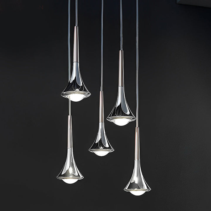 1-Light Water Drop Metal LED Nordic Staircase Pendant Lights Small Chandelier | Kalsten