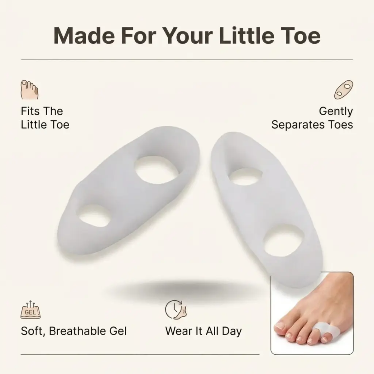 ToeGuard Orthopedic Toe Spacers | Bunionette Corrector - Little Toe Straightener - for Bunions - Hammertoe and Toe Alignment Bowlift