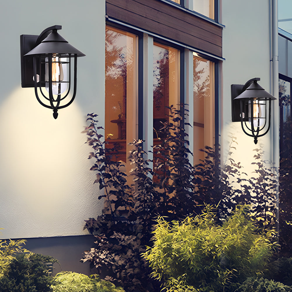 Waterproof Retro Iron Glass Motion Sensor Black Modern Outdoor Wall Lights | Kalsten