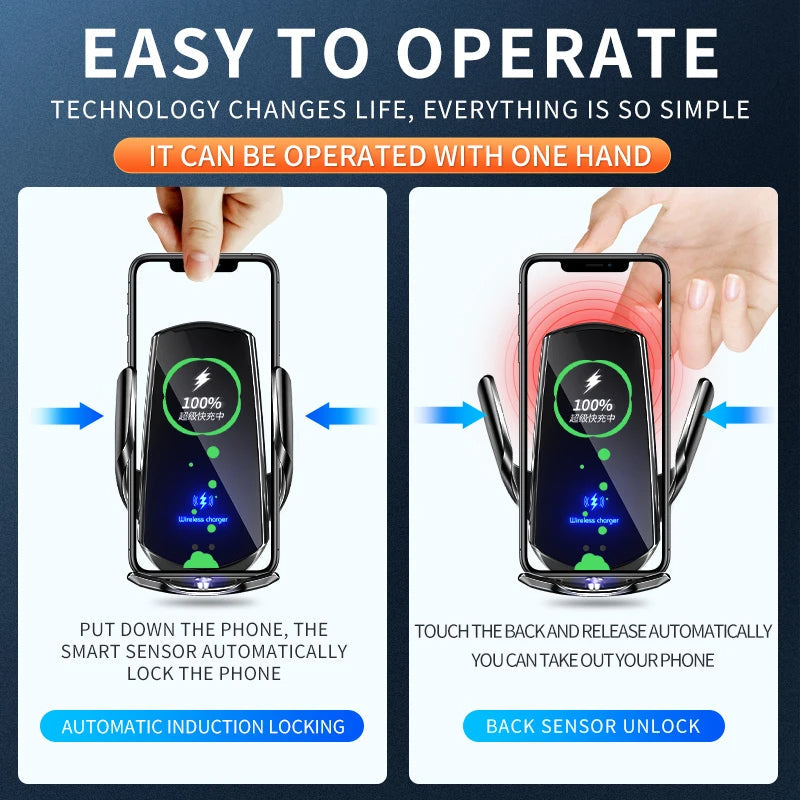 Kalsten | 2-in-1 Wireless Car Charger & Phone Holder Automatic Clamping - Fast Charging Secure Universal Compatibility Adjustable & Practical