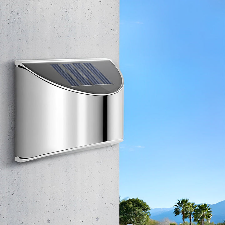 Stainless Steel Minimalist Waterproof Silver Modern Solar Wall Lamp | Kalsten