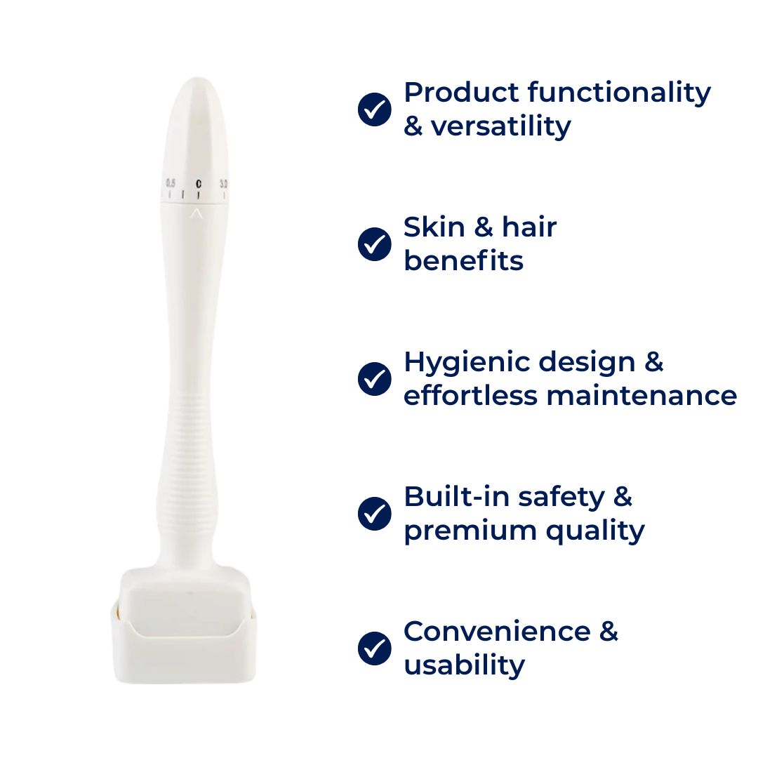 RevitaGlow | Microneedling Derma Stamp – Adjustable Depth – 140 Needles – Skin & Hair Rejuvenation Noxord