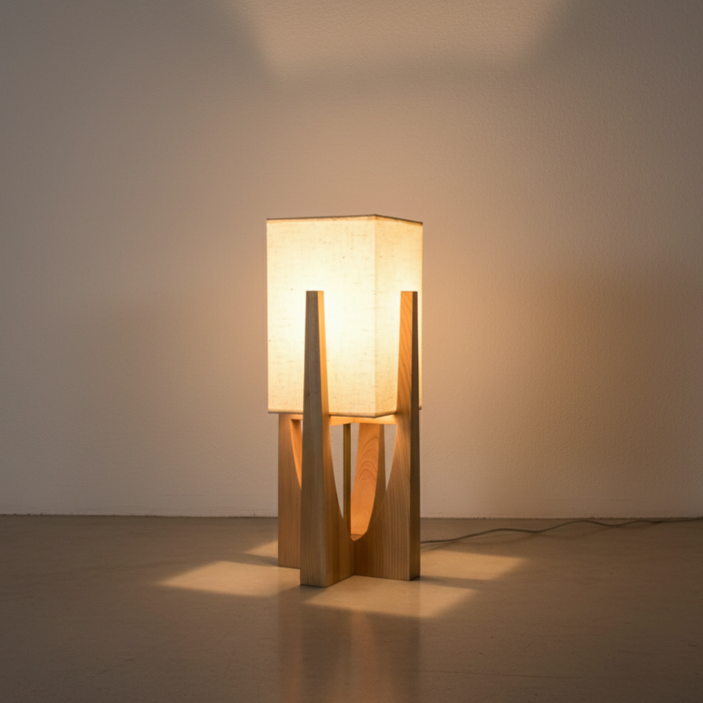 SolaceColumn Wooden-Base Table & Floor Lamp