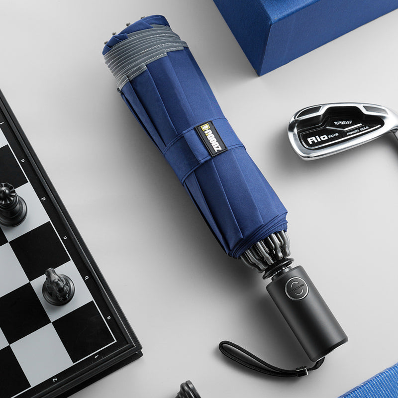 Kalsten | Windproof Reverse Folding Umbrella with LED, Auto Open/Close Design, Safe Reflective Tape & Sturdy 10 Ribs