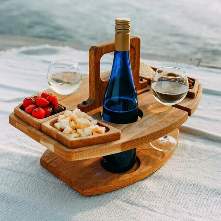 Kalsten | Compact picnic table with wooden bottle holder