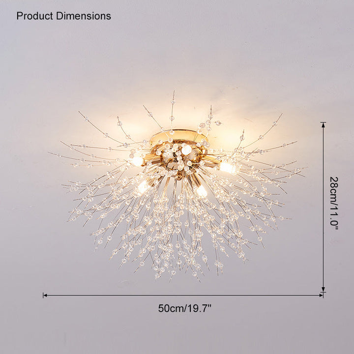 Ceiling Light Metal Crystal 15.7 in Flush Mount Bedroom Hallway Dandelion Design Decorative Lighting | Kalsten