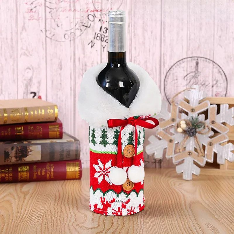 Christmas bottle cover with fur collar – festive cover for wine bottles, gnome decoration for Christmas, perfect as gift wrapping | Kalsten