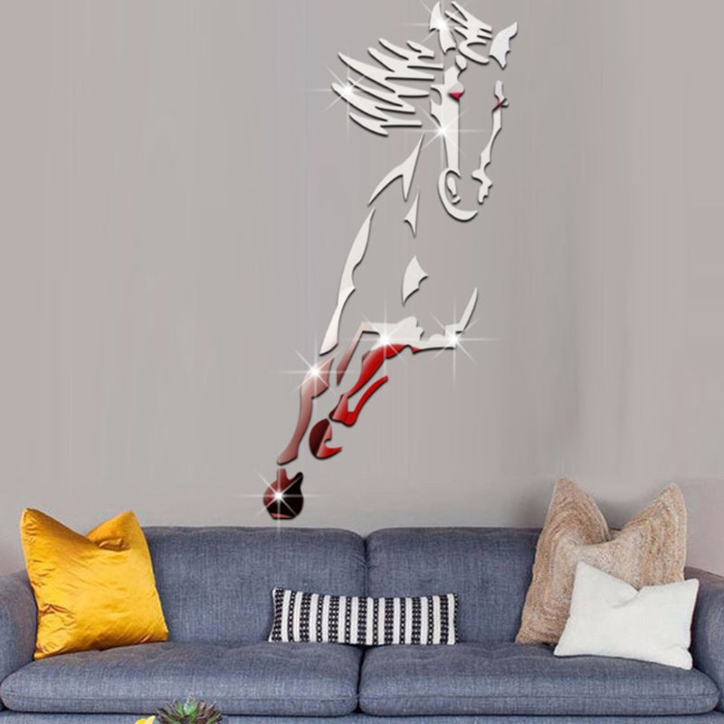 Kalsten | Galloping Horse Wall Decoration, 3D Acrylic Modern Mirror Horse Wall Sticker