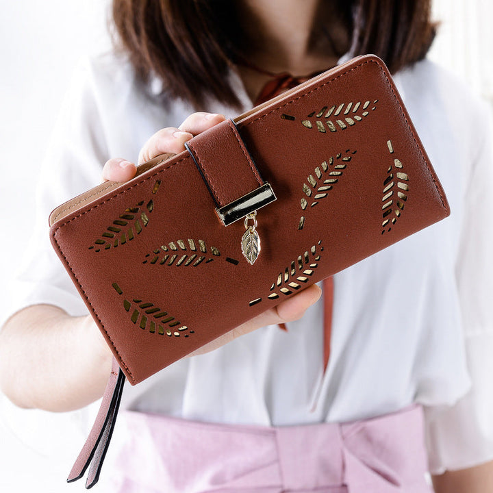 Ladies long wallet with leaf pattern | Kalsten