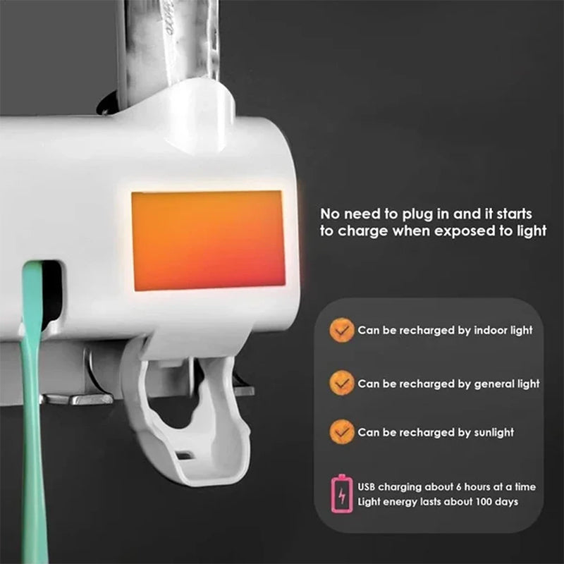 Skanto | Smart UV Light Sterilizer Toothbrush Holder, Wall-Mounted Toothpaste Dispenser