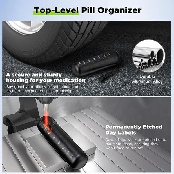 Kalsten | MediSafe Weekbox – Waterproof Aluminum Pill Organizer with 7 Compartments