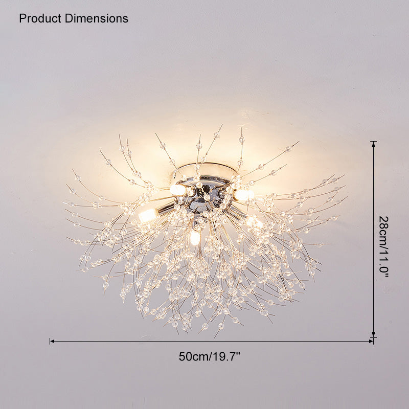 Ceiling Light Metal Crystal 15.7 in Flush Mount Bedroom Hallway Dandelion Design Decorative Lighting | Kalsten
