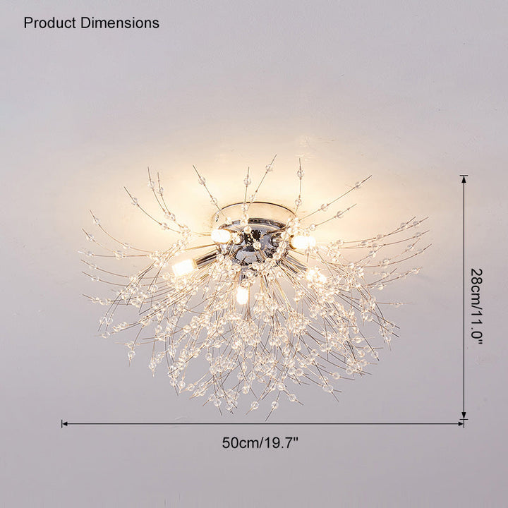 Ceiling Light Metal Crystal 15.7 in Flush Mount Bedroom Hallway Dandelion Design Decorative Lighting | Kalsten