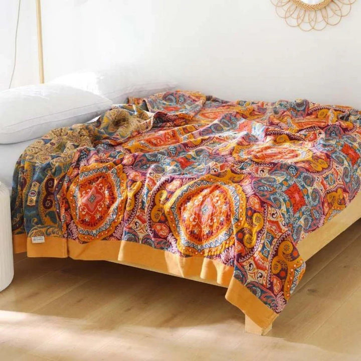 Sunrise Boho Reversible Blanket, 100% Cotton Cooling Quilt | Kalsten
