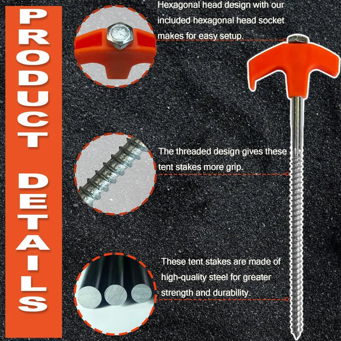 Kalsten | 8" Screw Tent Pegs - Screwable Ground Anchors