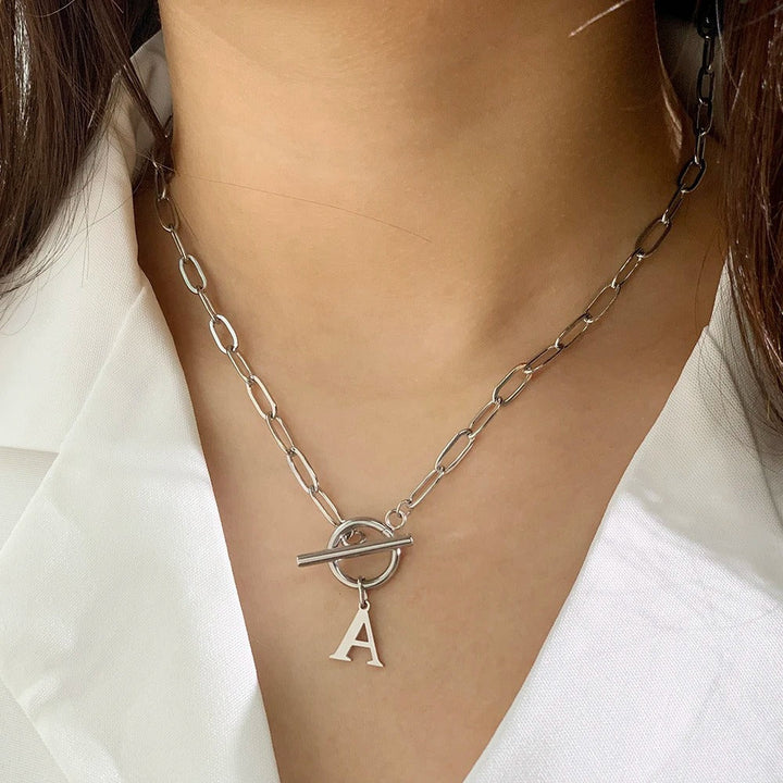 Kalsten | Paperclip Letter Initial Circle Lock Clasp Necklace