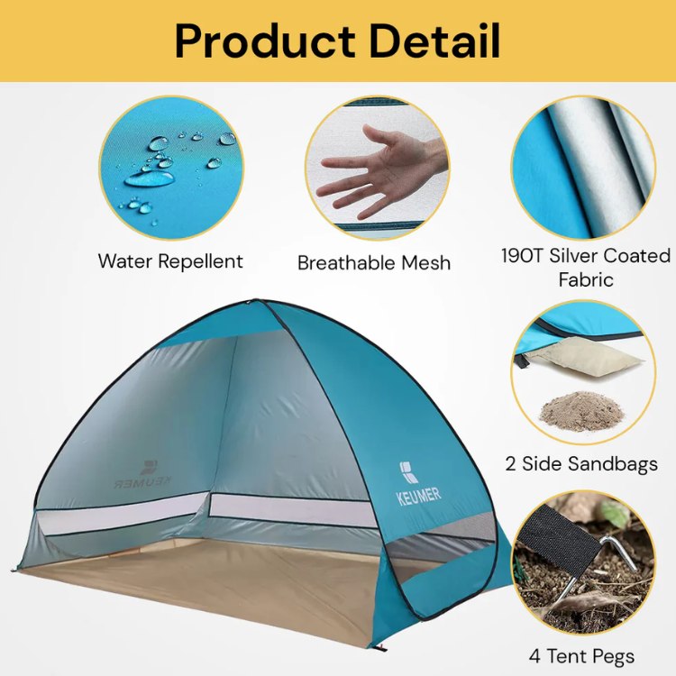BowLift | 4-Person Beach Pop-Up Tent for Family Camping, Outdoor Events & Quick Setup