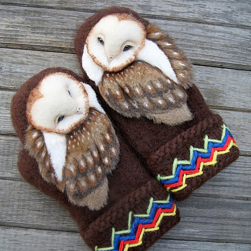 Kalsten | Hand Knitted Wool Nordic Mittens With Owls
