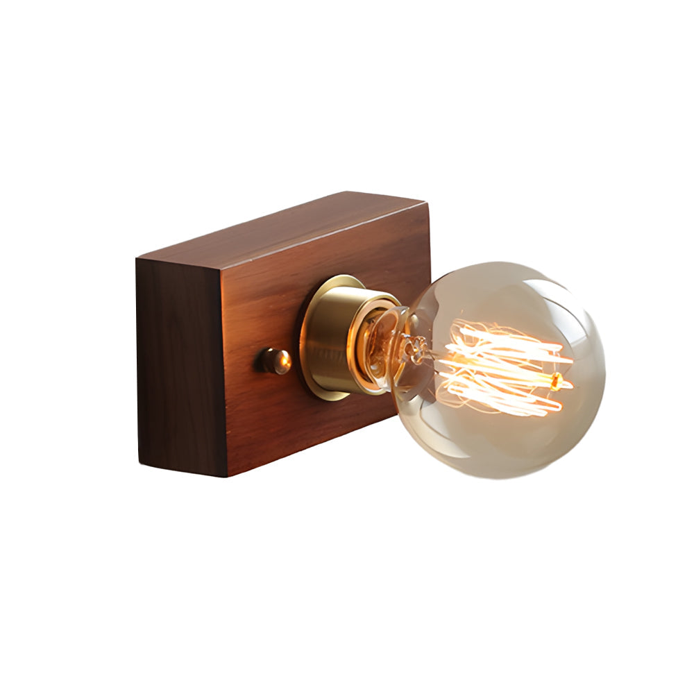Round/Square Vintage Walnut Wood Wall Lamp 1-light with Pull Chain Switch | Kalsten