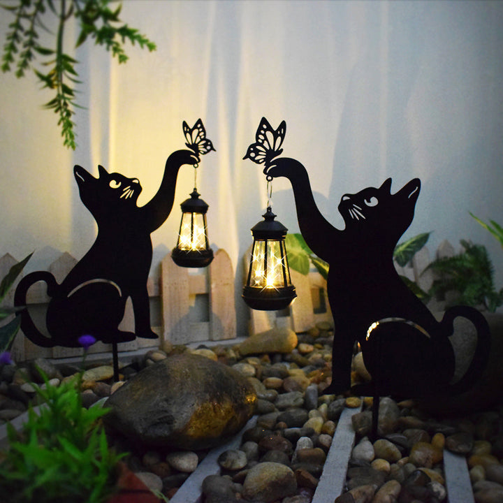 Iron Silhouette Cat Waterproof Intelligent LED Black Hanging Solar Lights | Kalsten