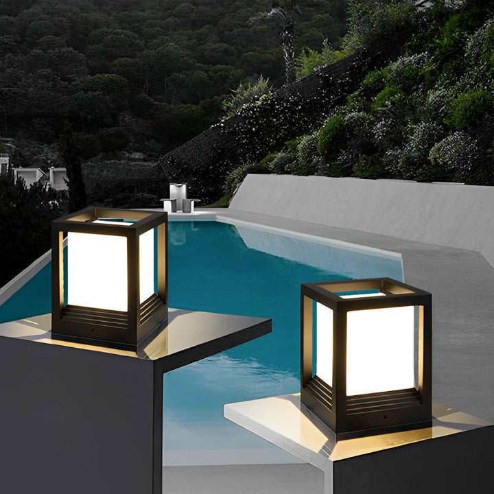 Minimalist Square Waterproof LED Black Modern Solar Fence Post Lights | Kalsten