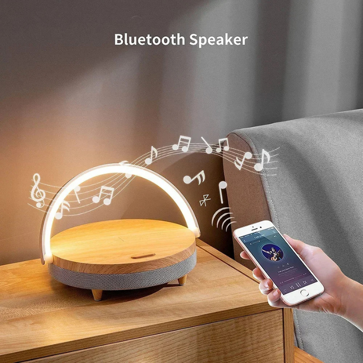 Multifunctional Wooden Table Lamp with Bluetooth Speaker & Wireless Charger | Kalsten