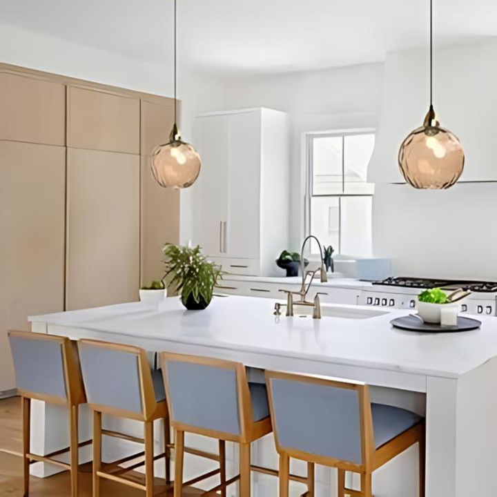 Pendant Light Ripple Glass 7.9 in Sphere Adjustable Dining Room Kitchen Hanging Ceiling Lamp Modern Nordic Minimalist Fixture | Kalsten