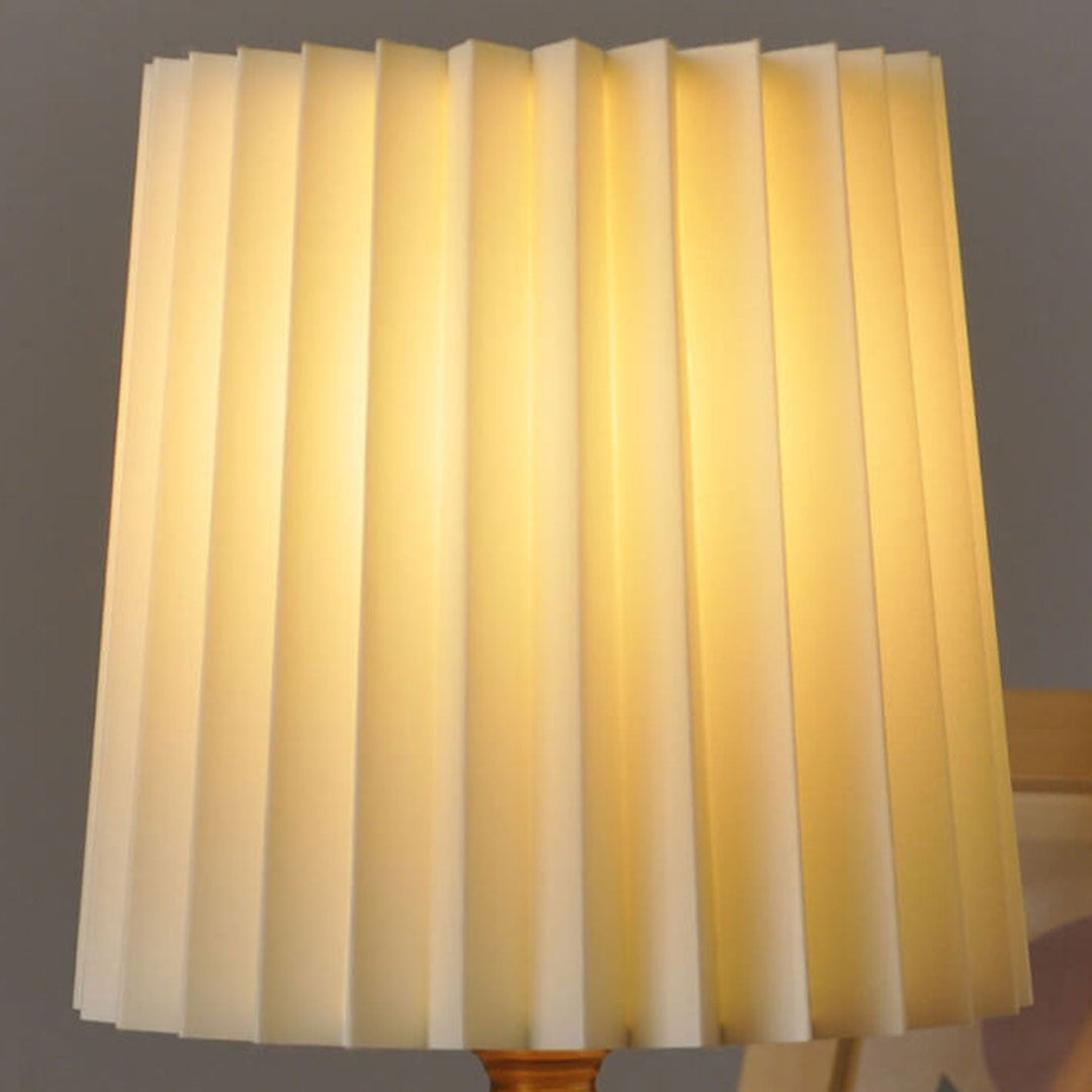 Vintage Korean Pleated Column Solid Wood Base 1-Light Table Lamp | Kalsten